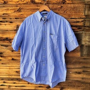 FACONNABLE | Men's Blue Checkered Short Sleeve Shirt XL